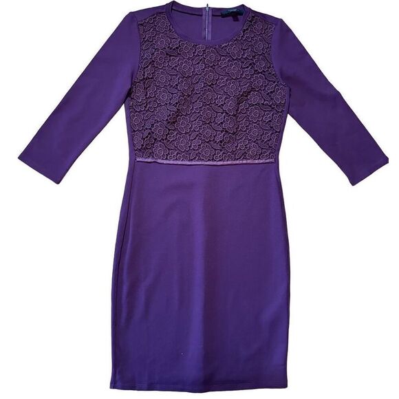 Weekend Max Mara Burgundy Provinom Jersey Lace Top Dress Sz M - Picture 2 of 10